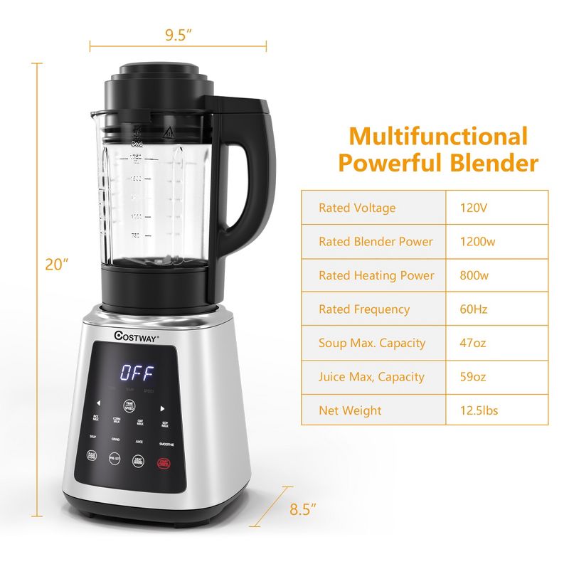 Costway Professional Countertop Blender 8-in-1 Smoothie Soup Blender with Timer, 3 of 11
