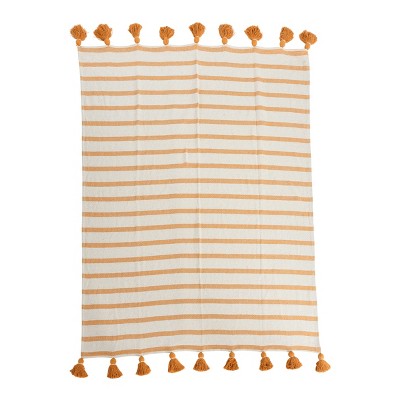 Storied Home Striped Cotton Throw Blanket with Tassels