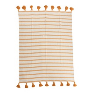 Storied Home Striped Cotton Throw Blanket with Tassels - 1 of 4