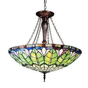 Chloe Lighting Lotus Tiffany-Style Geometric Stained Glass Inverted Ceiling Pendant 28" Width - 1 of 3