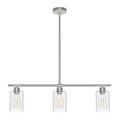 YANSUN 3-Light Chrome Kitchen Island Linear Pendant with Clear Glass Shades