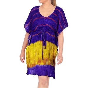 HAPPY BAY Women's Swim Beach Dress Cover Up Vacation Beachwear Mini Bathing Suit Tunic Cruise Medium Blue Tie Dye Design - 1 of 3