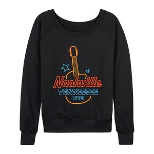 Women's - Instant Message - Nashville Neon Sign Lightweight French Terry Wide Neck Long Sleeve Graphic Shirt - 1 of 4