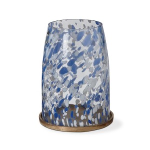 tagltd Blue Confetti Glass Hurricane Pillar Candle Holder Large, 8.0L x 8.0W x 11.0H inches - 1 of 2