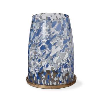 tagltd Blue Confetti Glass Hurricane Pillar Candle Holder Large, 8.0L x 8.0W x 11.0H inches