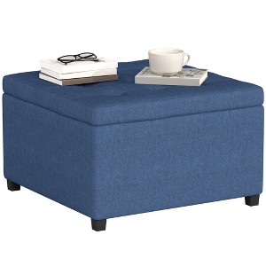 HOMCOM Fabric Tufted Storage Ottoman with Flip Top Seat Lid, Metal Hinge and Stable Eucalyptus Wood Frame for Living Room, Entryway, or Bedroom - 1 of 4