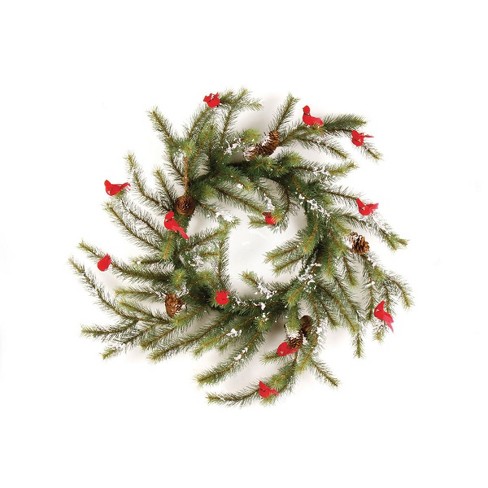 Napa Home And Garden 24 Unlit Snowy Cardinal Pine Artificial Christmas Wreath Target