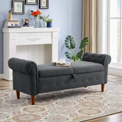 Nicbex 63" Storage Bench Multifunctional Upholstered Storage Bench with Armrests for Entryway Bedroom