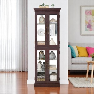 Lighted Glass Curio Cabinet, 6-Tier Display Case with Wood Frame & Glass Doors,Wine Cabinet & Collector Showcase for Kitchen,Pantry-Bulb Included - 1 of 4