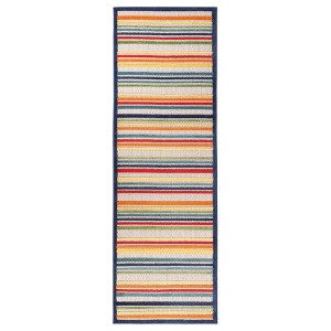 Coastal Geometric Casual Stripe Indoor Outdoor Runner or Area Rug by Blue Nile Mills - 1 of 4