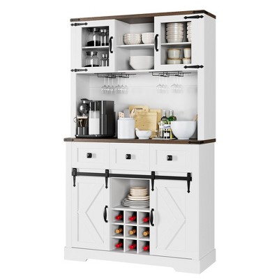 WhizMax Storage Cabinet, Wooden Cabinet with 4 Doors 3 Drawers, Multifunctional Storage Cabinet with Compartments, Living Room Kitchen Office, Gray