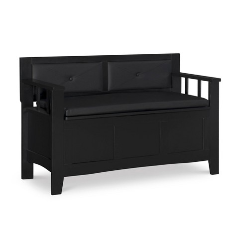 44.5 Carlton Solid Wood Faux Leather Upholstered Padded Storage Bench  Black – Linon : Target