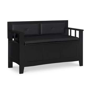 44.5" Carlton Solid Wood Faux Leather Upholstered Padded Storage Bench Black – Linon