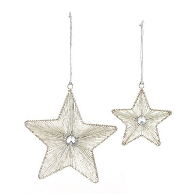 Melrose Silver Beaded Metal Star Ornament (Set of 12)