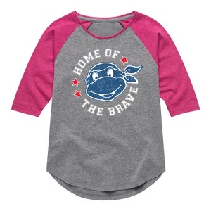 Girls' - Teenage Mutant Ninja Turtles - Born Raised Usa Shirt Tail Raglan Graphic T-shirt - 1 of 3