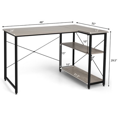 Gray 48'' L-Shaped Wood Computer Desk with Shelves