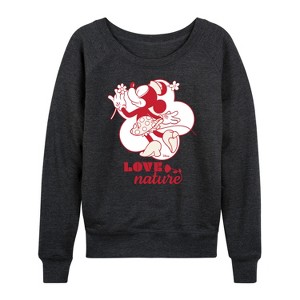 Women's - Disney - Love Nature Minnie Mouse Lightweight French Terry Wide Neck Long Sleeve Shirt - 1 of 4