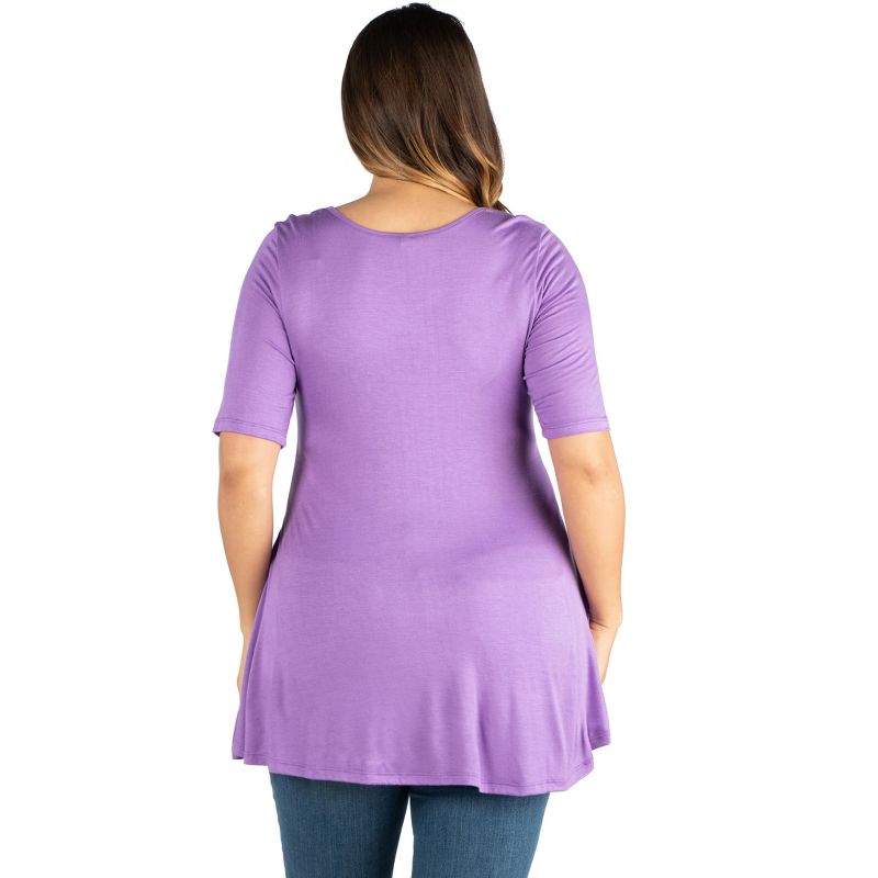 24seven Comfort Apparel Womens Elbow Sleeve Henley Plus Size Tunic Top, 3 of 5