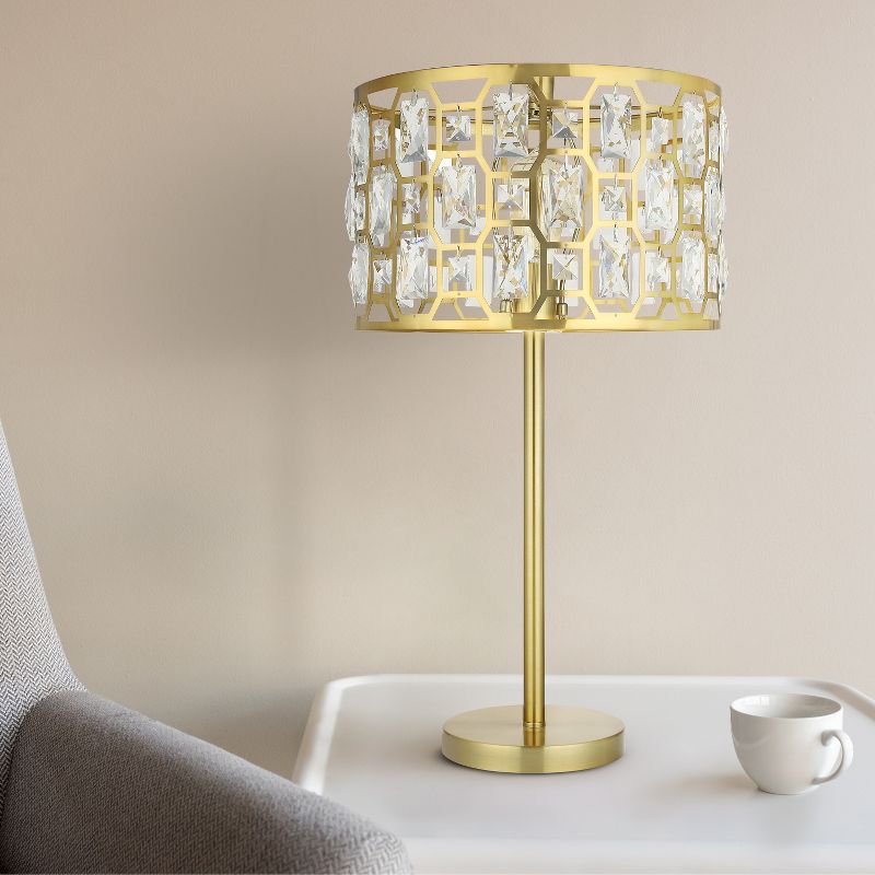 26.5&#34; Cleo Glam Gold Metal and Faceted Crystal Drum Shade Table Lamp - River of Goods, 2 of 15