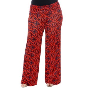 Women's Plus Size Printed Palazzo Pants - White Mark - 1 of 2