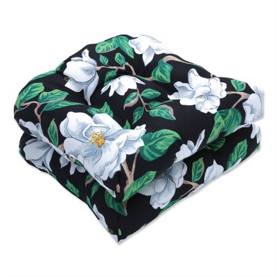 Pillow Perfect Set of 2 Magnolia Outdoor/Indoor Wicker Seat Cushion Black