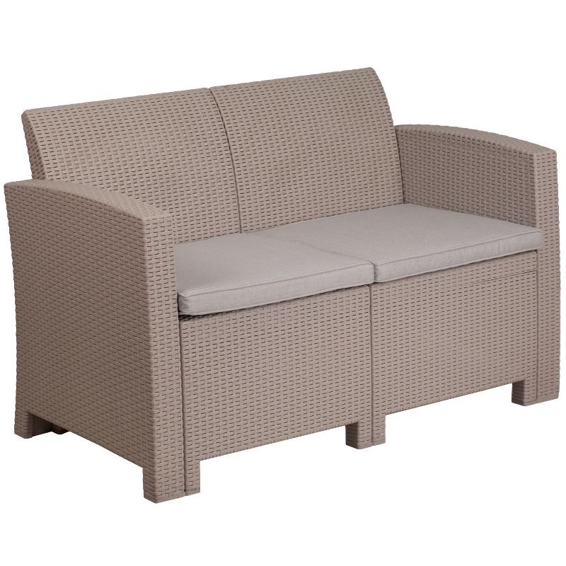 Merrick Lane Outdoor Furniture Resin Loveseat Faux Rattan Wicker Pattern 2-Seat Loveseat With All-Weather Cushions, 1 of 12