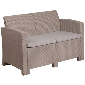 Merrick Lane Outdoor Furniture Resin Loveseat Faux Rattan Wicker Pattern 2-Seat Loveseat With All-Weather Cushions