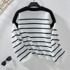 Clearlove Women's Striped Crop Sweater Crewneck Long Sleeve Loose Knit Pullover Sweater Tops - 4 of 4