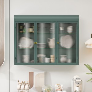 3 Door Wall Cabinet, Arched Wall Mounted Cabinets With Glass Doors & 3 Tier Storage, Display Cabinet For Kitchen Living Room - 1 of 4