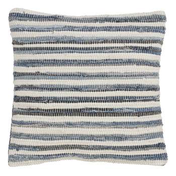 18"x18" Striped Denim Chindi Down Filled Square Throw Pillow Blue - Saro Lifestyle