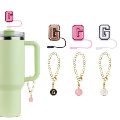 Unique Bargains Silicone Leak Reusable with Straw Cover Cap Letter Charm Accessories 6 Pcs