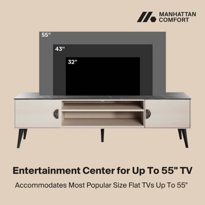 Haley 70.9" White and Black Marble TV Stand with Cabinet