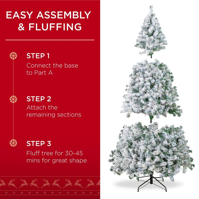 Best Choice Products Pre-Lit Holiday Christmas Pine Tree w/ Snow Flocked Branches, Warm White Lights, 5 of 15