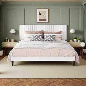 Velvet Bed Frame with Adjustable Tufted Headboard and Platform Base Box Spring Optional - 1 of 4