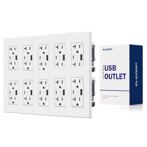 ELEGRP USB Outlet Receptacle, 20 Amp Outlet with USB C and USB A Port,21W Duplex Tamper Resistant Wall Outlet, Wall Plate Included, UL Listed, White - 1 of 4