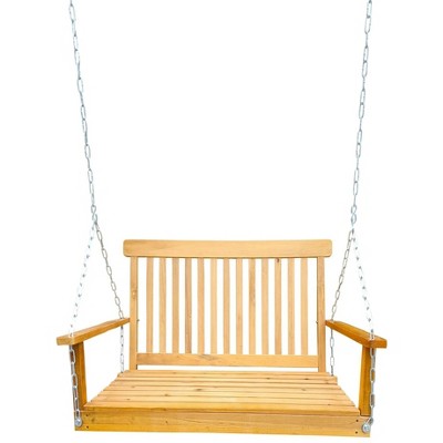 47.2"Front Porch Swing with Armrests, Wood Bench Swing with Hanging Chains