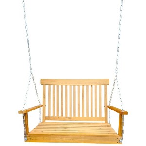 47.2"Front Porch Swing with Armrests, Wood Bench Swing with Hanging Chains - 1 of 4
