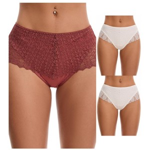 INSPIRE CHIC 3 Packs Women's Mid Rise Breathable Soft Lace Overlay Underwear Seamless Hipster Briefs - 1 of 4