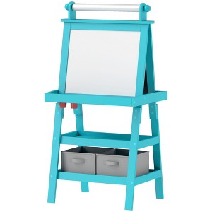 Vynxaria Kids Easel - Double-Sided Art Easel with Paper Roll, Magnetic Whiteboard, Chalkboard & Storage for Ages 3-6 in Blue - 1 of 4