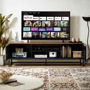 63 Inch Mid Century Modern TV Stand with Slatted Grille Striped Doors, TV Stand with Storage, Entertainment Center for Living Room Bedroom - 1 of 4