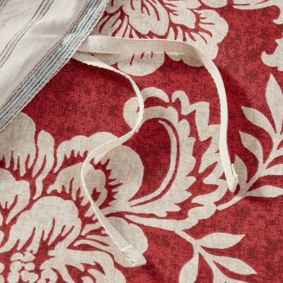 Red Floral Cotton Queen Duvet Cover Set with Shams