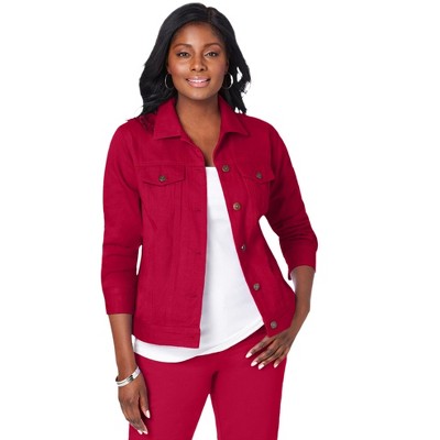 Womens plus size red denim sale jacket