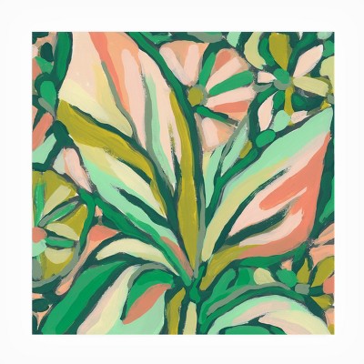 14" x 14" Green and Pink Botanical Abstract Canvas Art