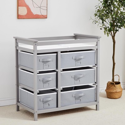 Baby Changing Table, Baby Changing Station Dresser with 6 Storage Drawers and Pad,Diaper Changing Table,Wooden Infant Diaper Changing Station Dresser
