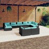 vidaXL 10-Piece Outdoor Patio Lounge Set Black Poly Rattan with Thick Padded Cushions and Glass-Top Coffee Table - 2 of 4