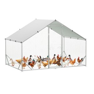 Heavy Duty Walk-in Chicken Coop, Large Metal Poultry Cage with Waterproof UV Cover & Round Top Design, Durable Outdoor Hen House for Backyard Farm - 1 of 4