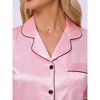 INSPIRE CHIC Women's Satin Silky Short Sleeve Shorts Button Down Lingerie Ruffle Pajamas Set - 4 of 4