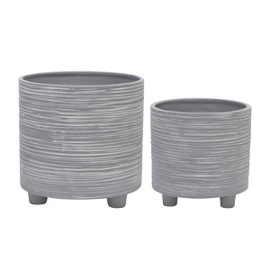 Sagebrook Home 2-Piece Set of Ceramic Planters Stylish Footed Plant Stand Set for Indoor or Outdoor - 1 of 4