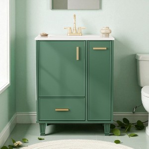 Mshliw 24" Bathroom Vanity with Sink, Solid Wood Frame, Door Shelf, Deep Drawer & 2-Tier Pull-Out Basket, Modern Freestanding Cabinet - 1 of 4