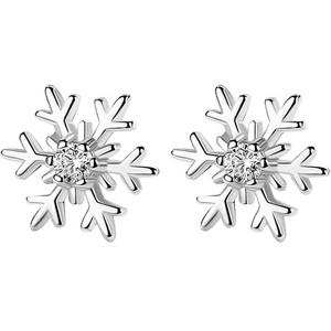 Snowflake Earrings for Women 925 Sterling Silver Earrings Stud with Cubic Zirconia Hypoallergenic Christmas Jewelry - 1 of 4
